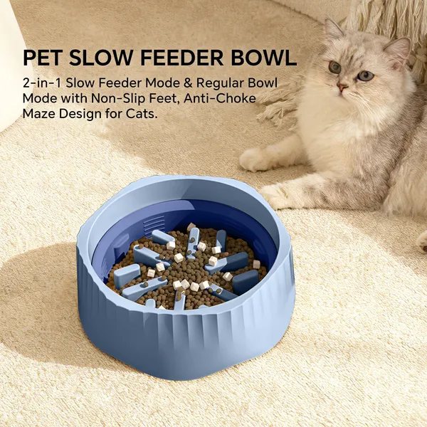 2-In-1 Slow Feeder And Regular Bowl, Blue