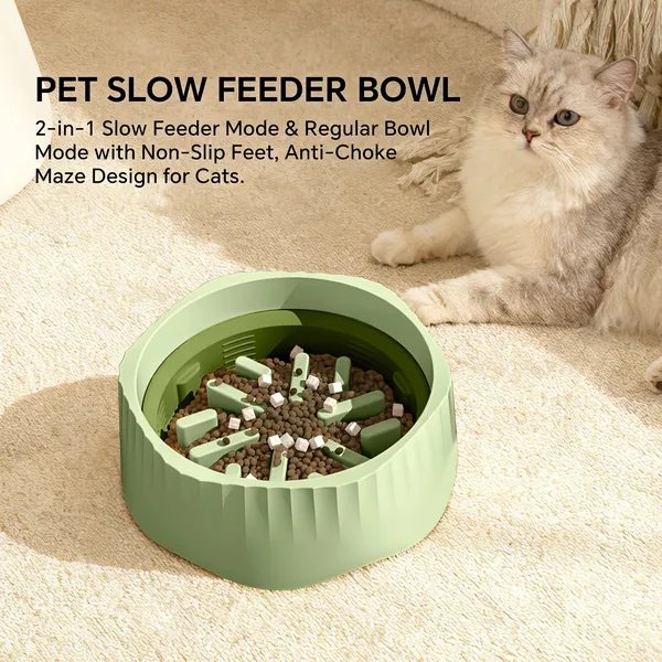 2-In-1 Slow Feeder And Regular Bowl, Green
