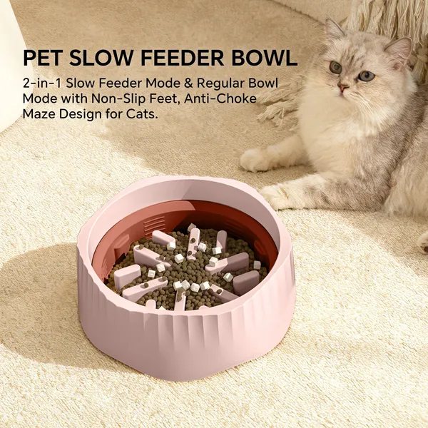 2-In-1 Slow Feeder And Regular Bowl, Pink