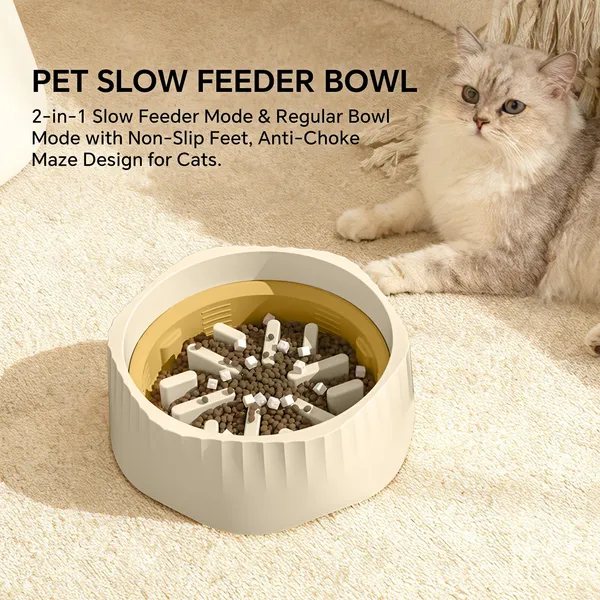 2-In-1 Slow Feeder And Regular Bowl, White