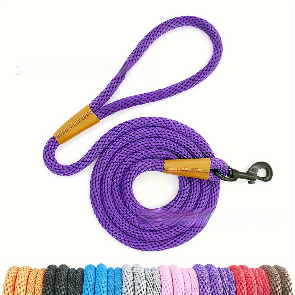 Braided Rope Dog Leash With Leather Trim