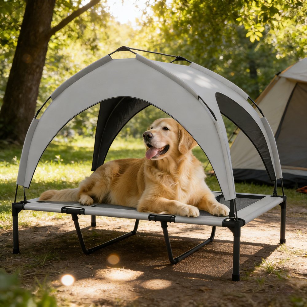 Elevated Dog Cot Bed With Canopy