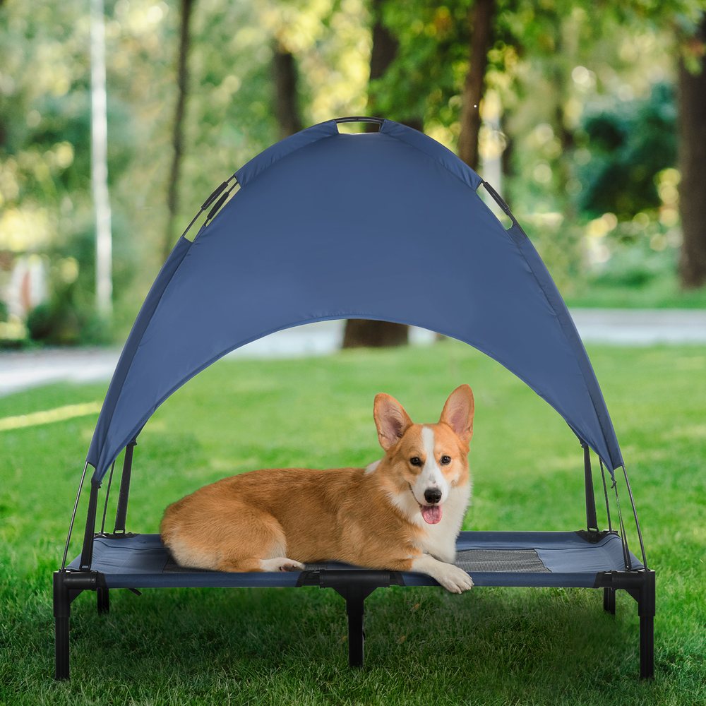 Elevated Dog Cot with UV Canopy Shade