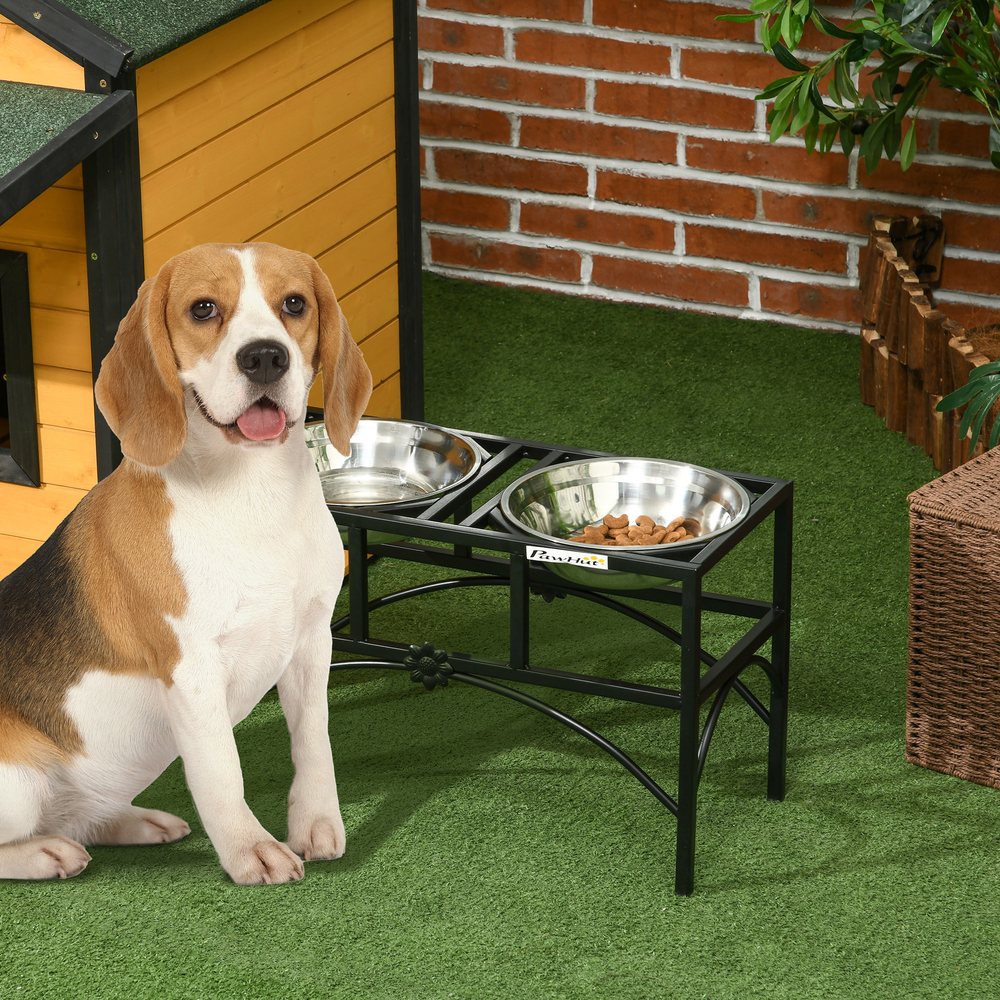 Elevated Metal Feeding Stand With Double Bowls, 14 Inch