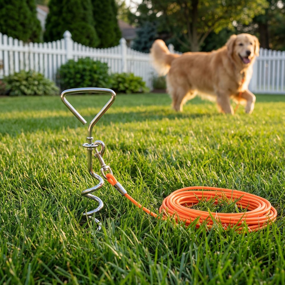 Spiral Ground Stake Dog Tie-Out With Cable