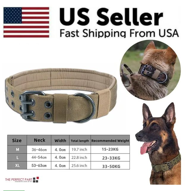Wide Padded Tactical Dog Collar With Metal Buckle